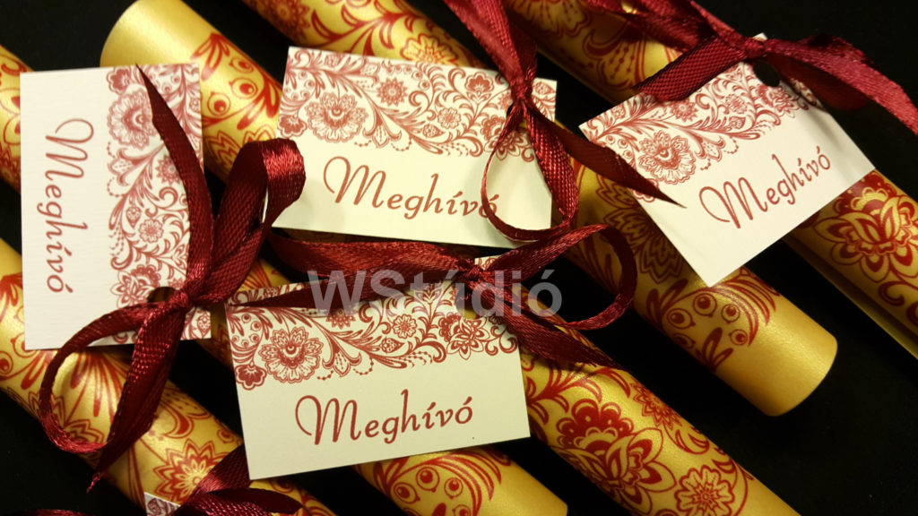 Arany tekercses esküvői meghívó